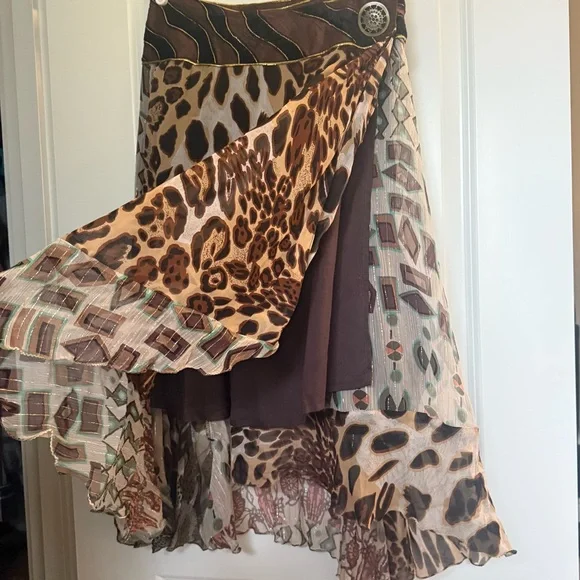 Vintage Sandy Starkman 80s-90s Geometric Mixed Animal Print Asymmetrical Skirt S - Picture 9 of 9